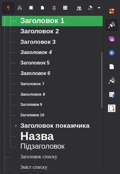 Стилі заголовку в LibreOffice Writer