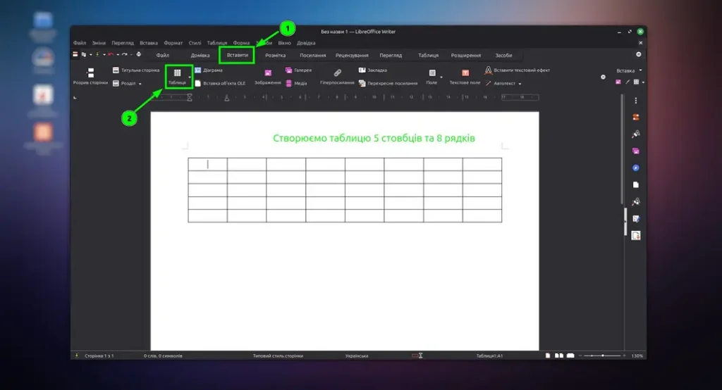 приклад створення таблиці в libreoffice writer